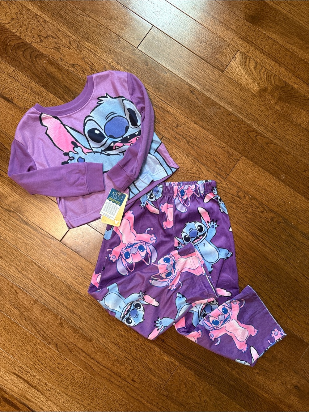 Purple Stitch Print Kids Pajama Set - Long Sleeve Top & Pants